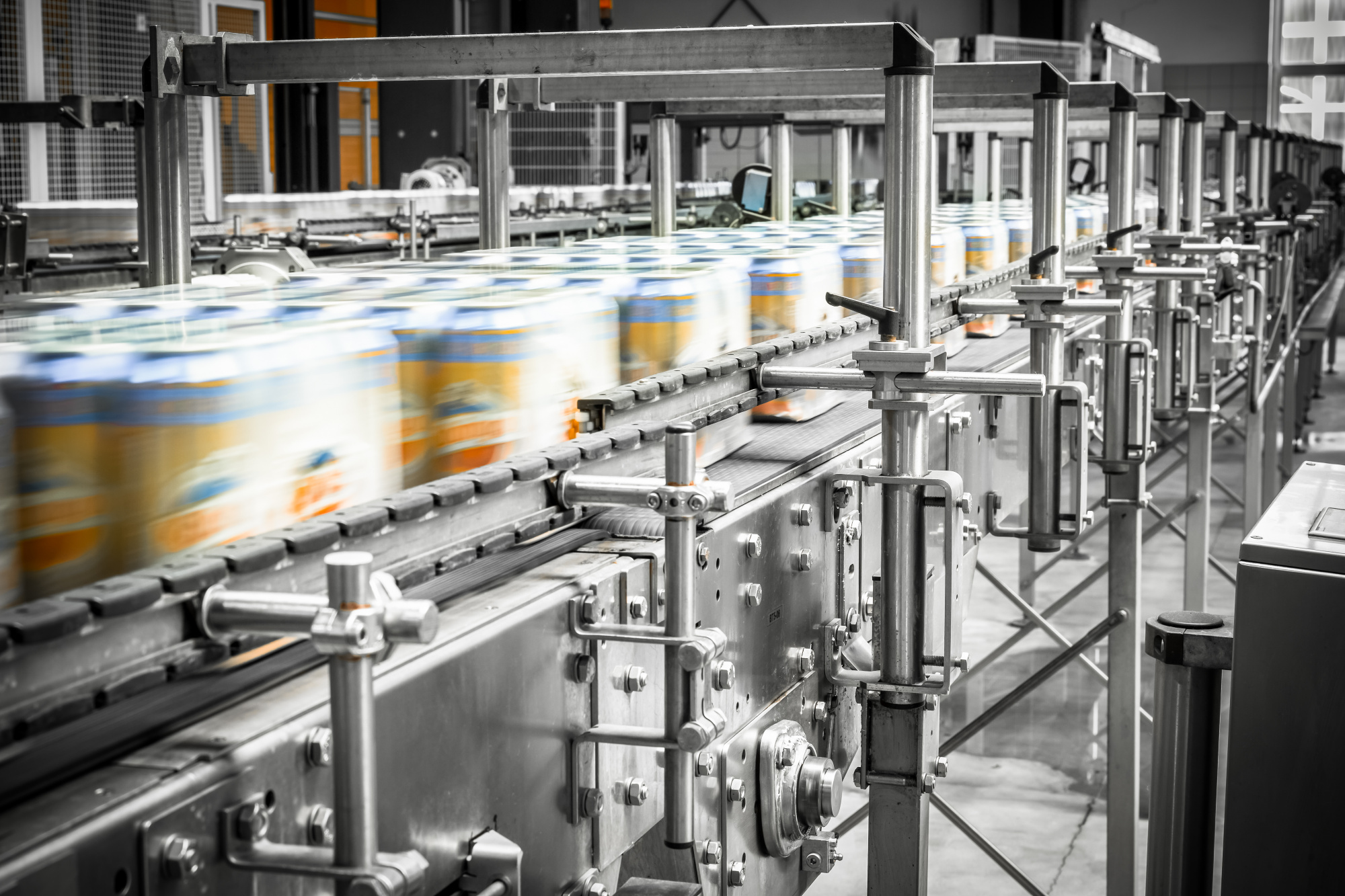 cans lined up for manufacturing