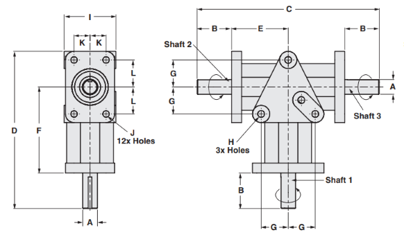 Three-Way Right Angle Gearbox | C139801